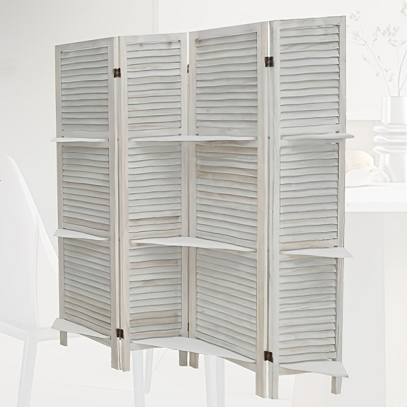 Classic 4-Panel Wooden Room Divider, Privacy Screen