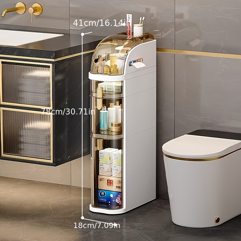 3 Tier 7" Narrow Tall Bathroom Floor Storage Cabinet With Clear Drawers