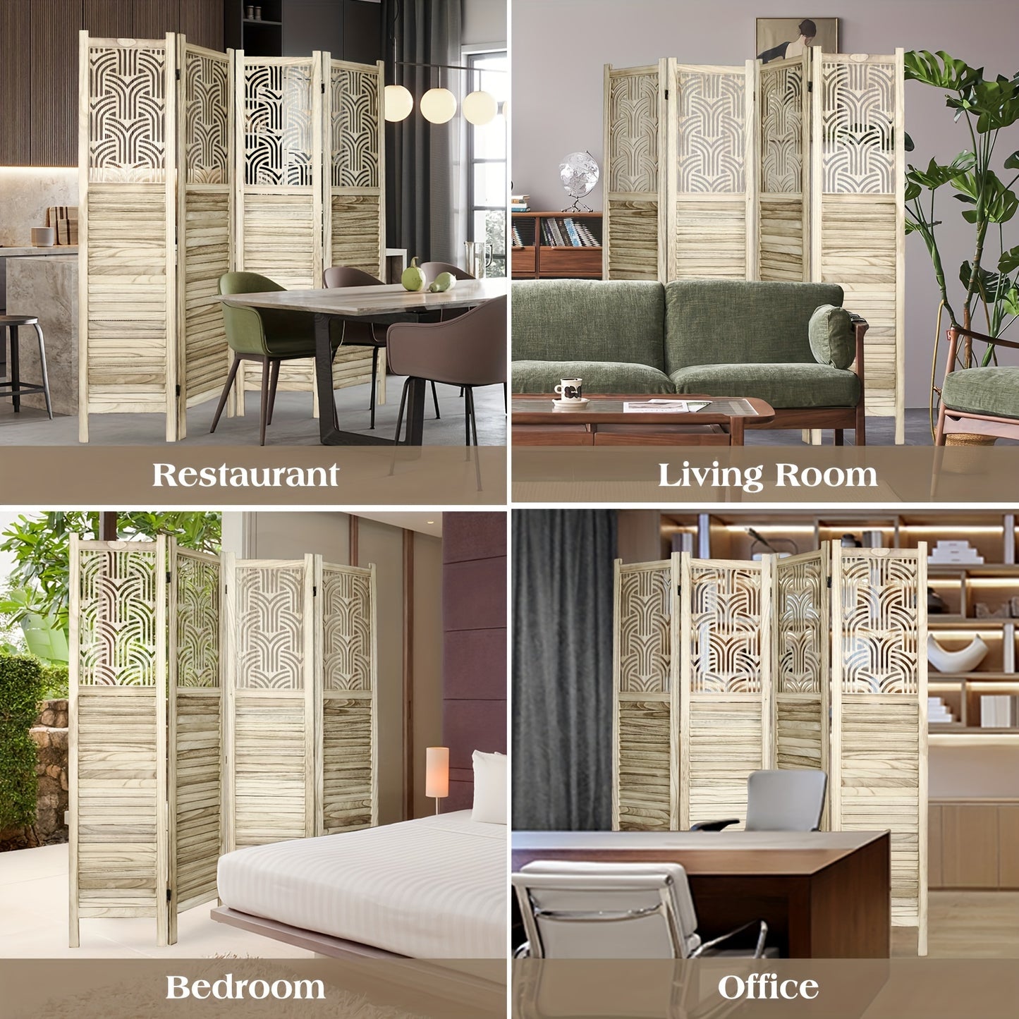 Classic 4-Panel Wooden Room Divider, Privacy Screen
