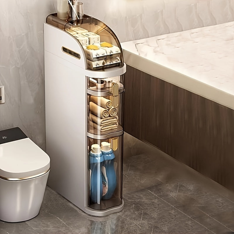 3 Tier 7" Narrow Tall Bathroom Floor Storage Cabinet With Clear Drawers