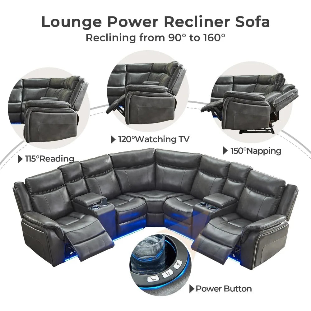 Power Recliner Sectional Sofa Couches with LED Light