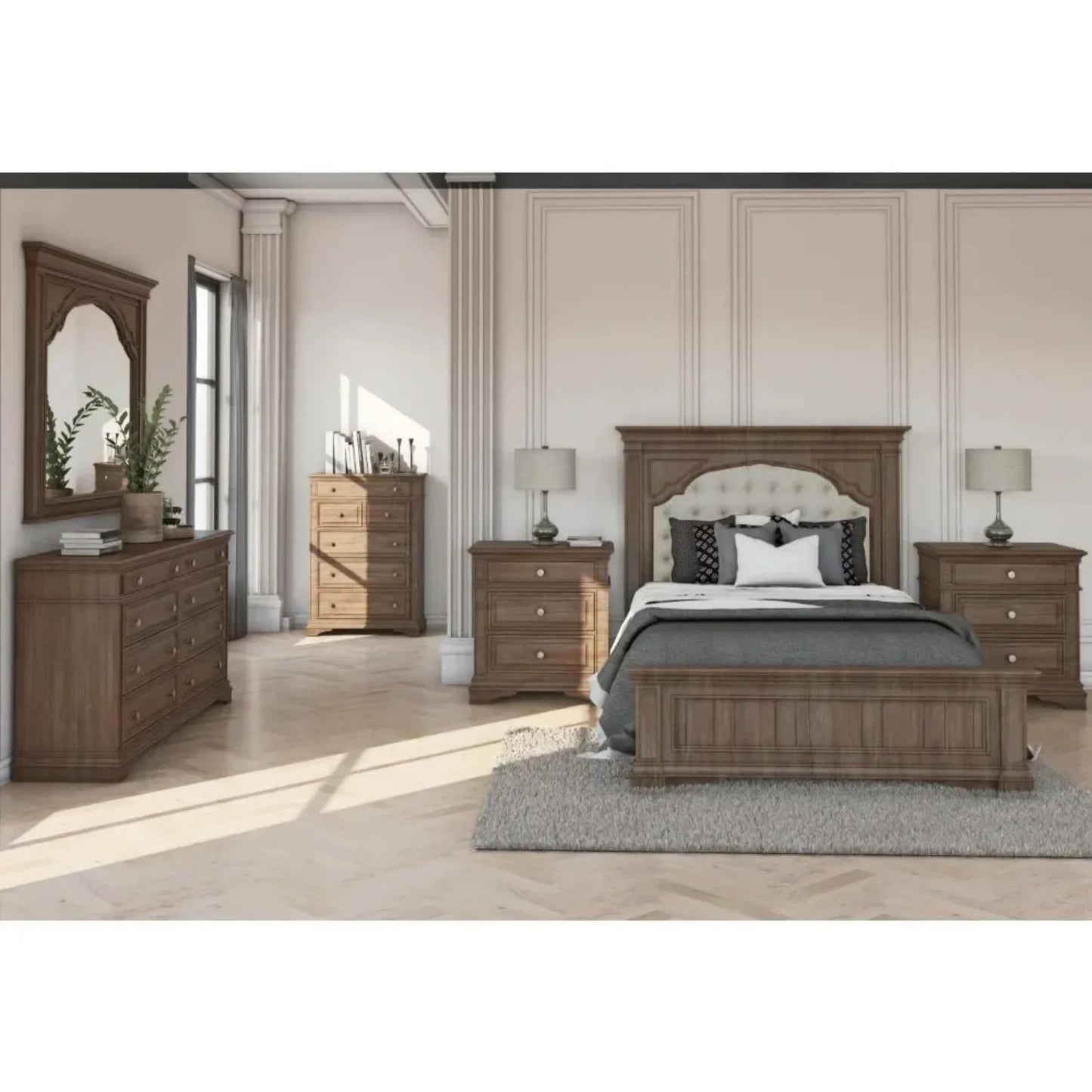 Company Highland Park 83.5" x 90" Farmhouse Wood & Fabric Upholstered Panel