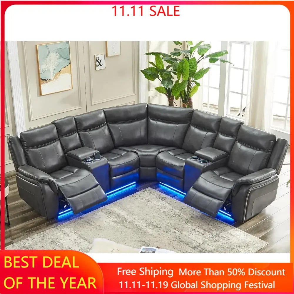 Power Recliner Sectional Sofa Couches with LED Light
