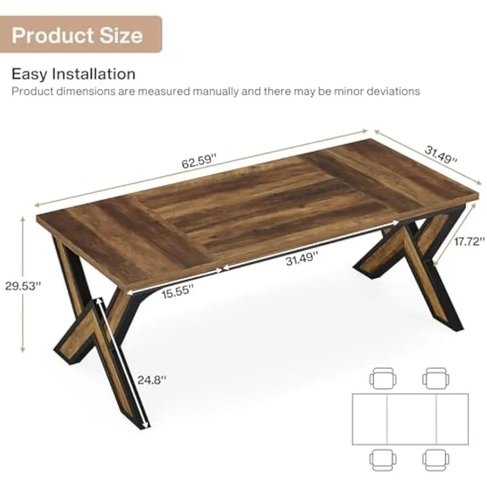 Dining Table 63" Farmhouse for 4-6, Rectangular Dinner Table
