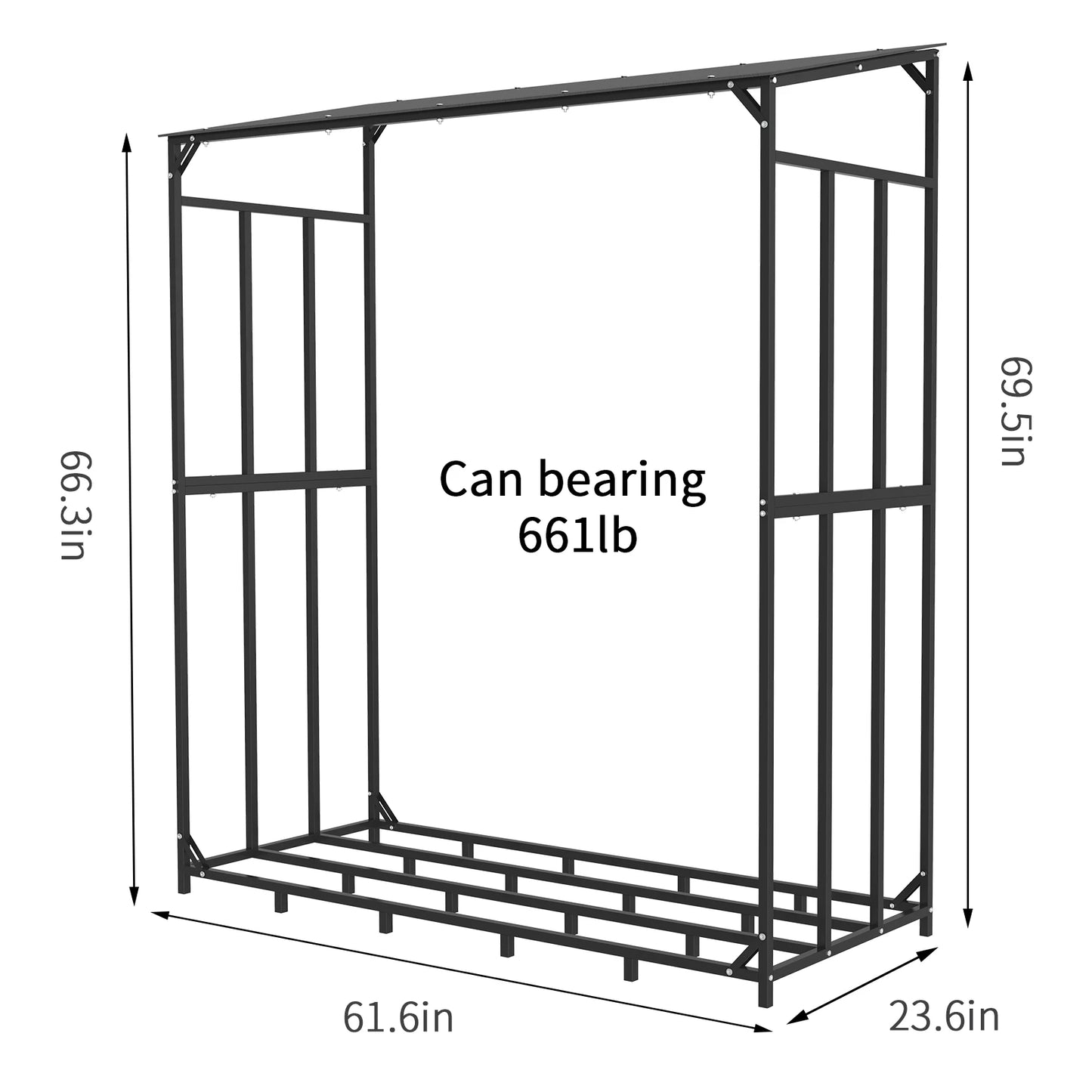Heavy Duty Tall Metal Firewood Rack Stand with Top Cover