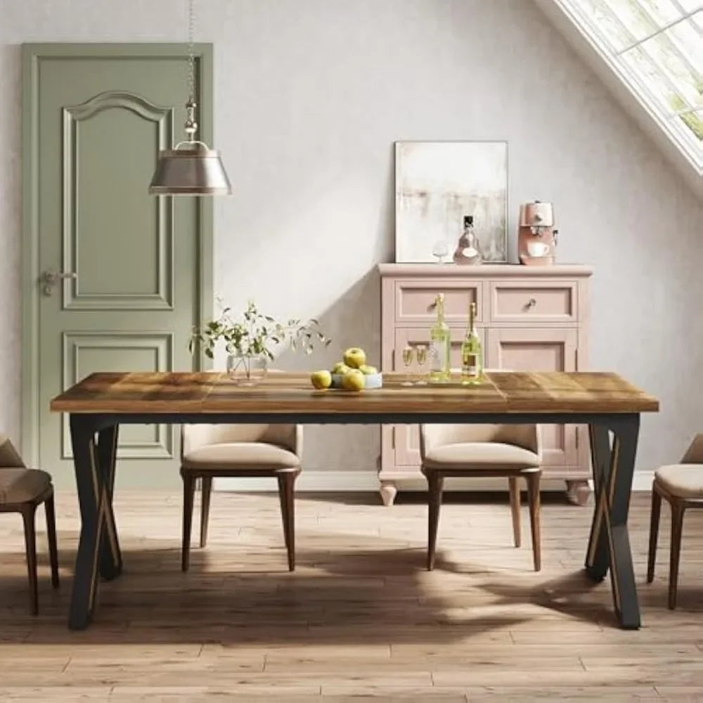 Dining Table 63" Farmhouse for 4-6, Rectangular Dinner Table