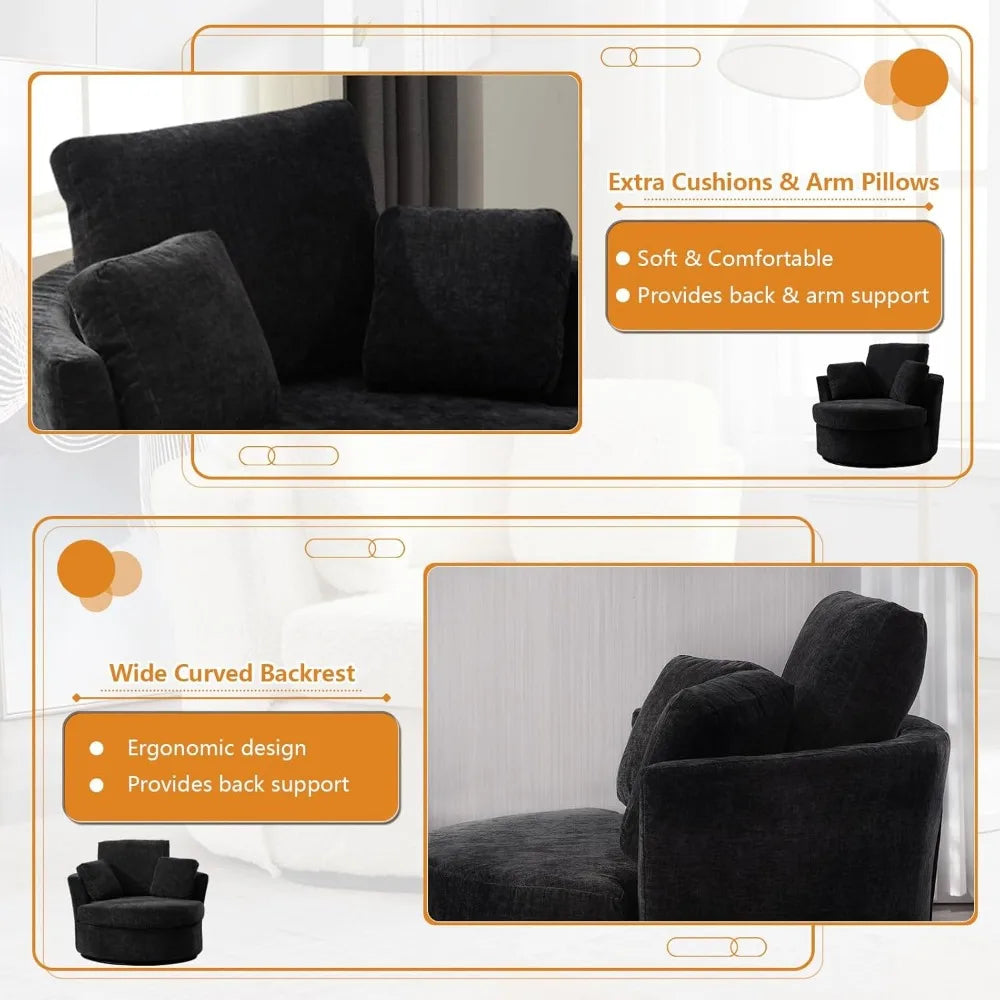 Swivel Barrel Chair Set of 2, 40'' W Chenille Round