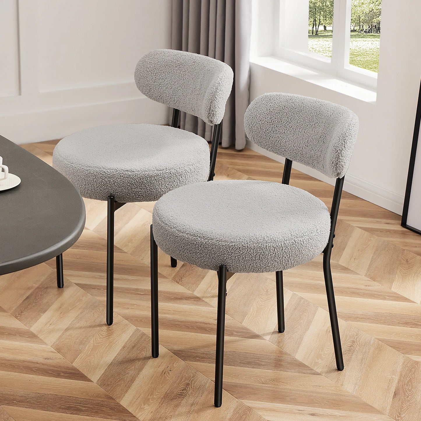 Round Dining Chairs Set of 2 with Curved Backrest Metal Legs