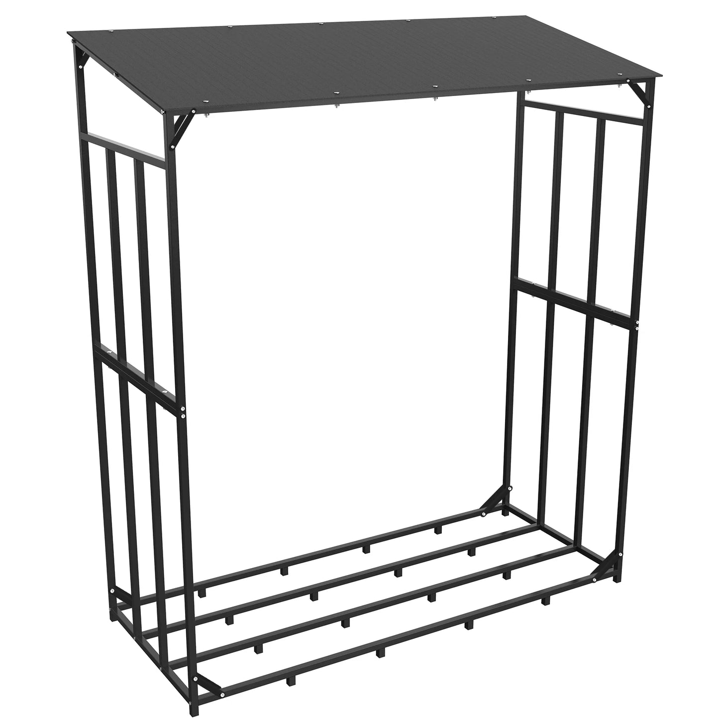 Heavy Duty Tall Metal Firewood Rack Stand with Top Cover