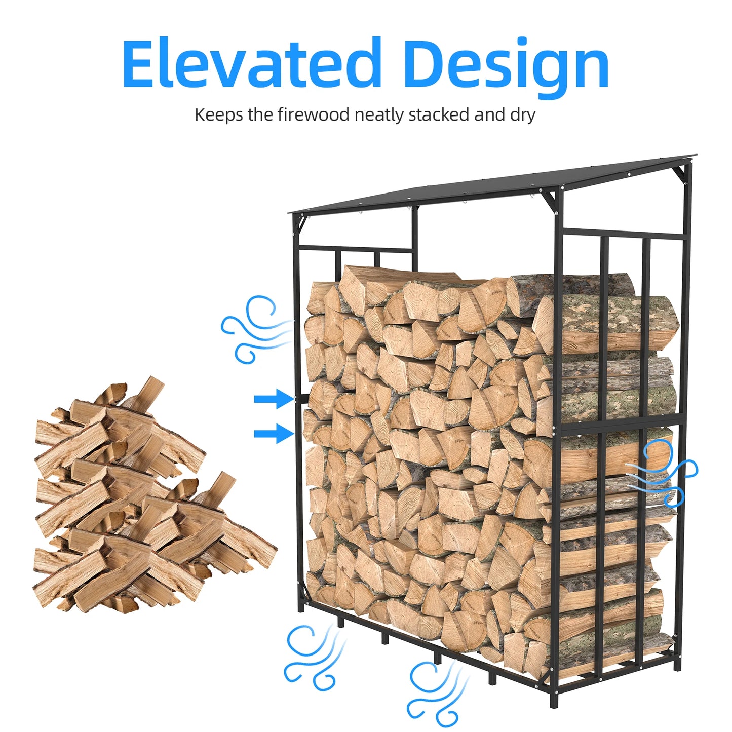 Heavy Duty Tall Metal Firewood Rack Stand with Top Cover