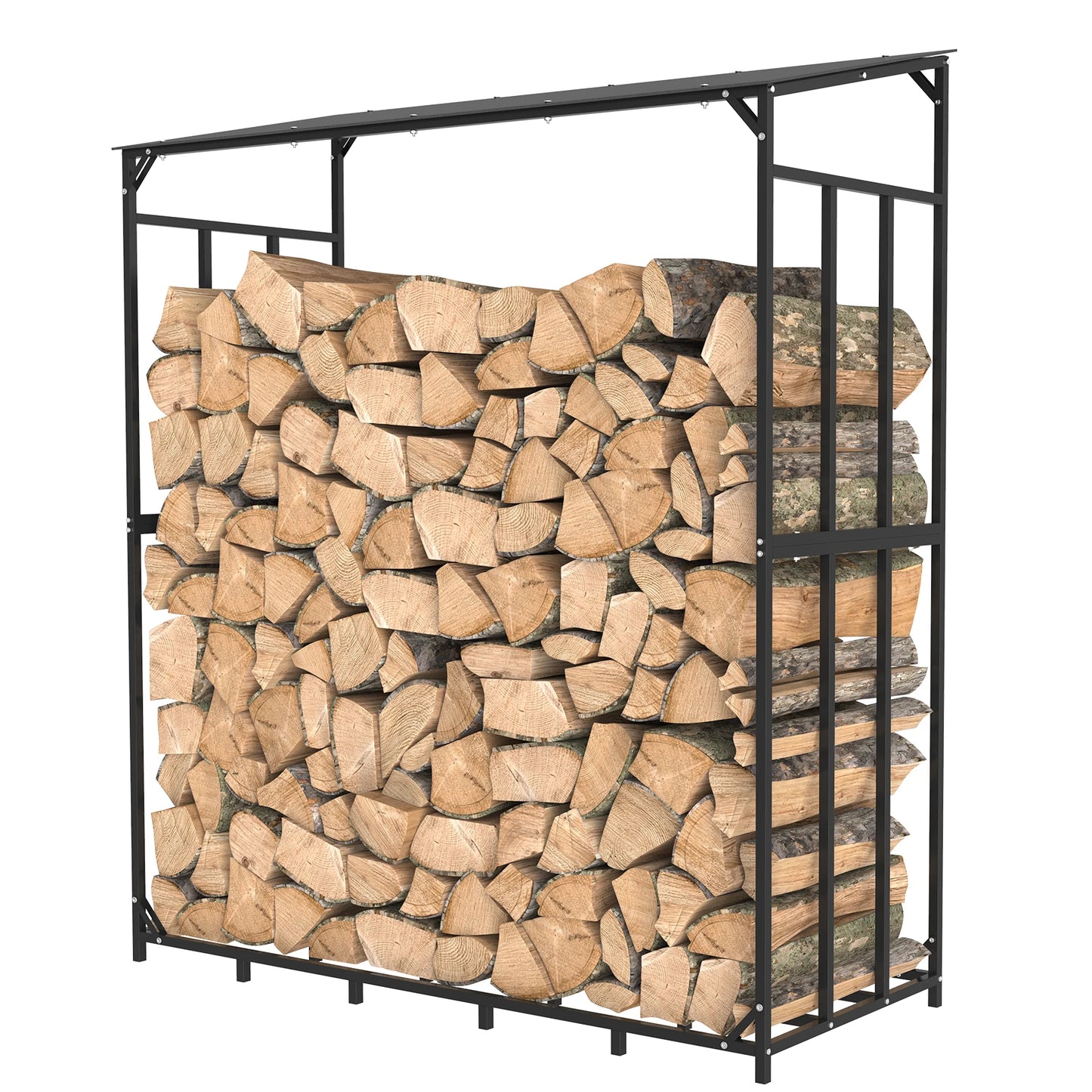Heavy Duty Tall Metal Firewood Rack Stand with Top Cover