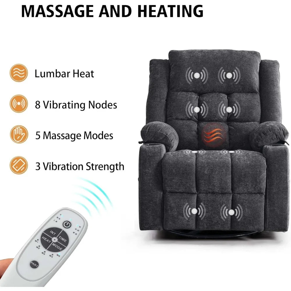 Power Swivel Rocker Recliner Chair Massage, USB