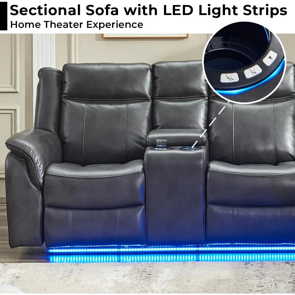 Power Recliner Sectional Sofa Couches with LED Light
