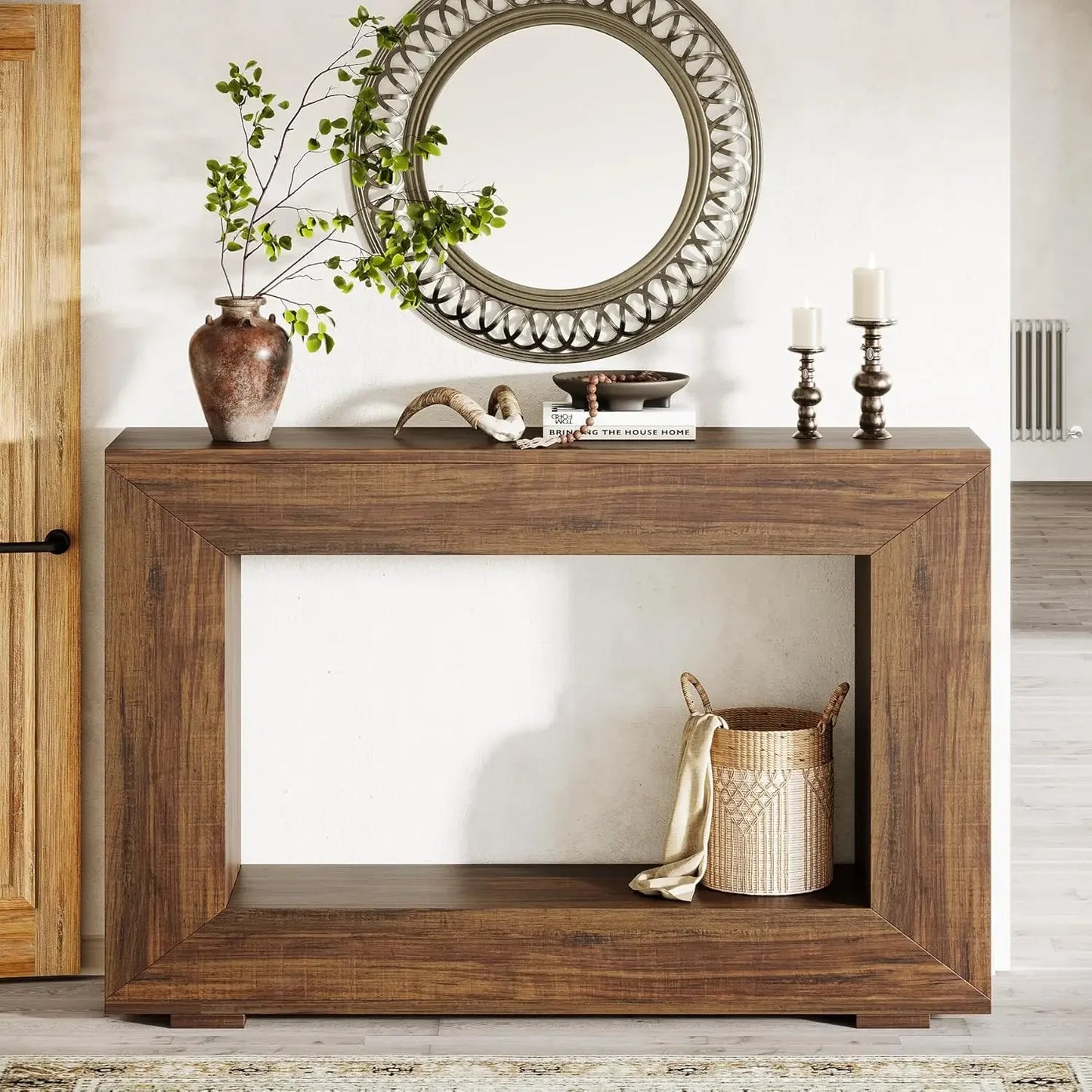 47-Inch Entryway Table with Storage, Rustic