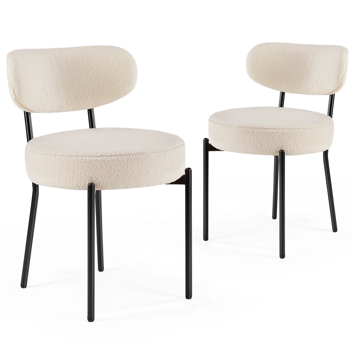 Round Dining Chairs Set of 2 with Curved Backrest Metal Legs