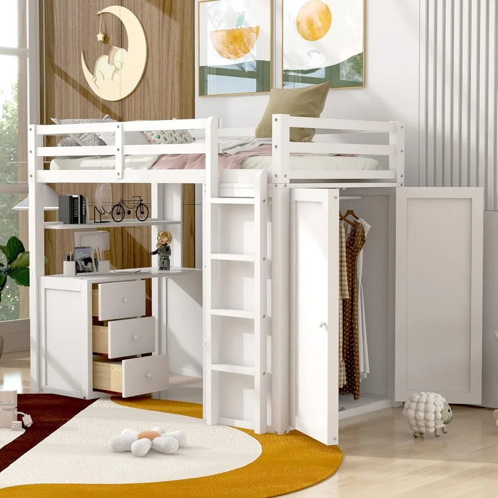 Twin Loft Bed with Desk and Wardrobe