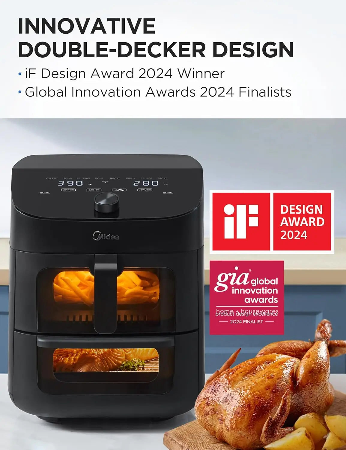Dual Basket Air Fryer Oven 11 Quart 8 in 1 Functions Clear Window