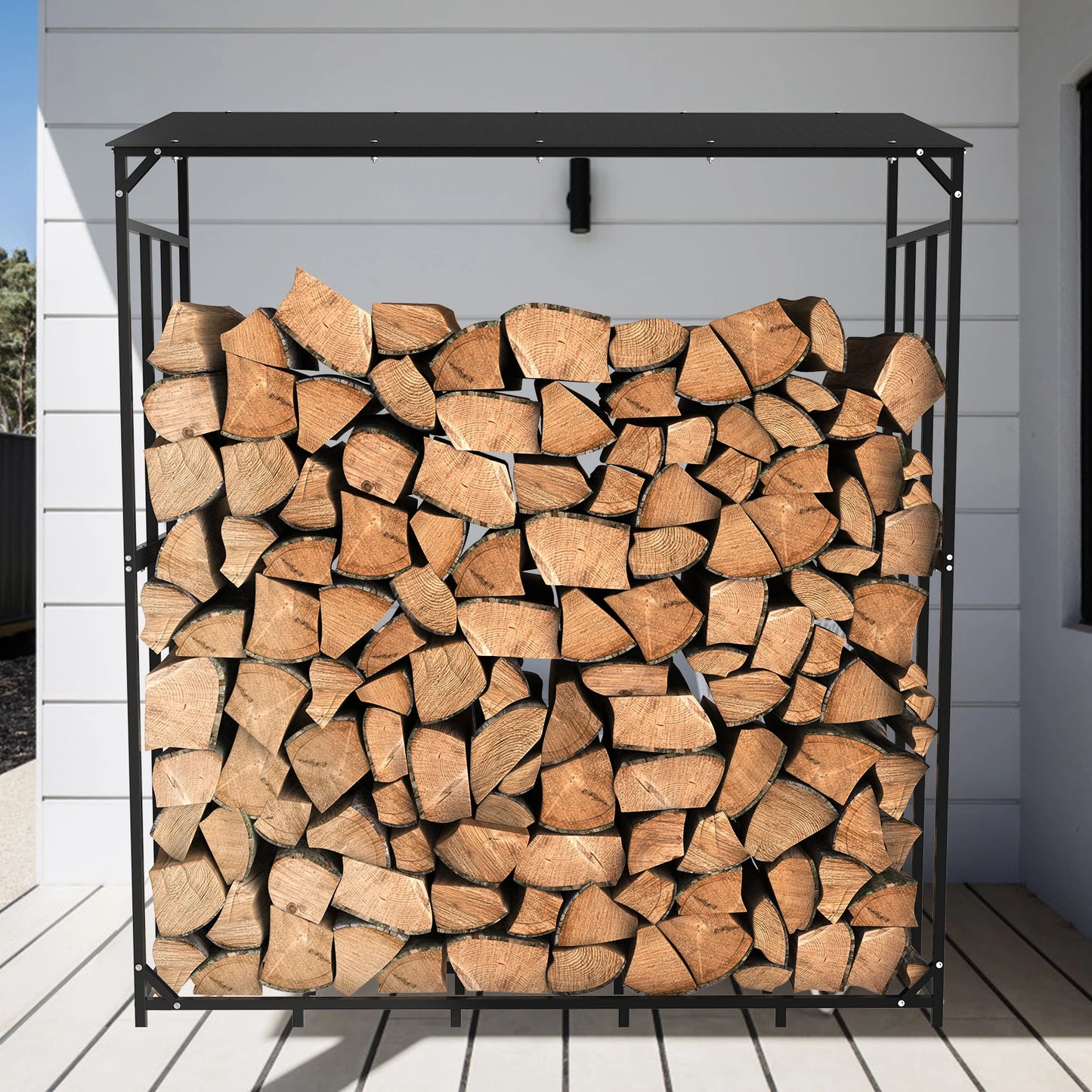 Heavy Duty Tall Metal Firewood Rack Stand with Top Cover