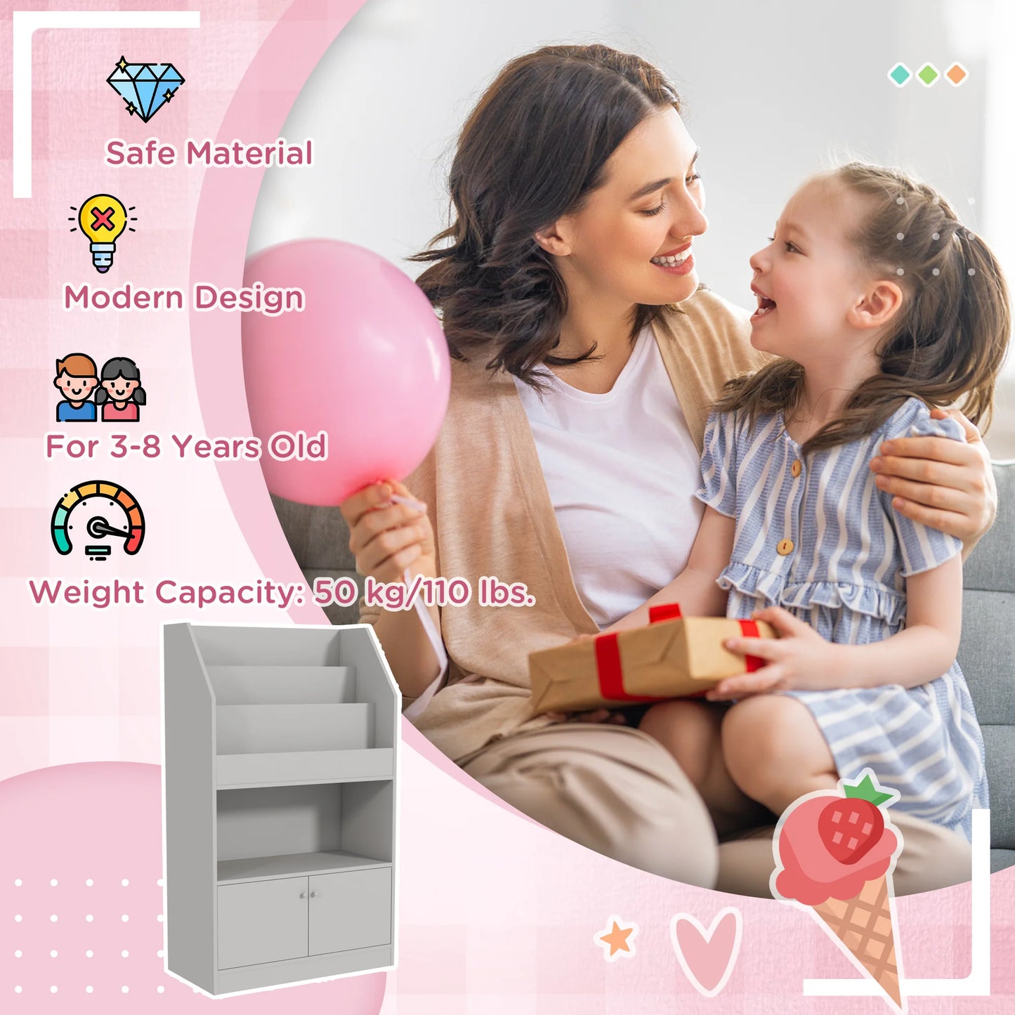 Toy Storage Cabinet, Kids Bookcase