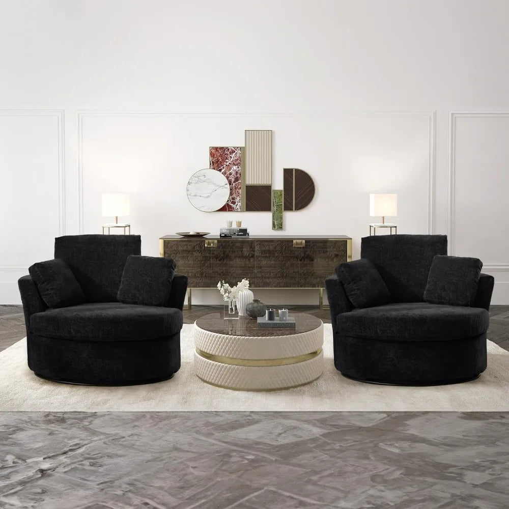 Swivel Barrel Chair Set of 2, 40'' W Chenille Round