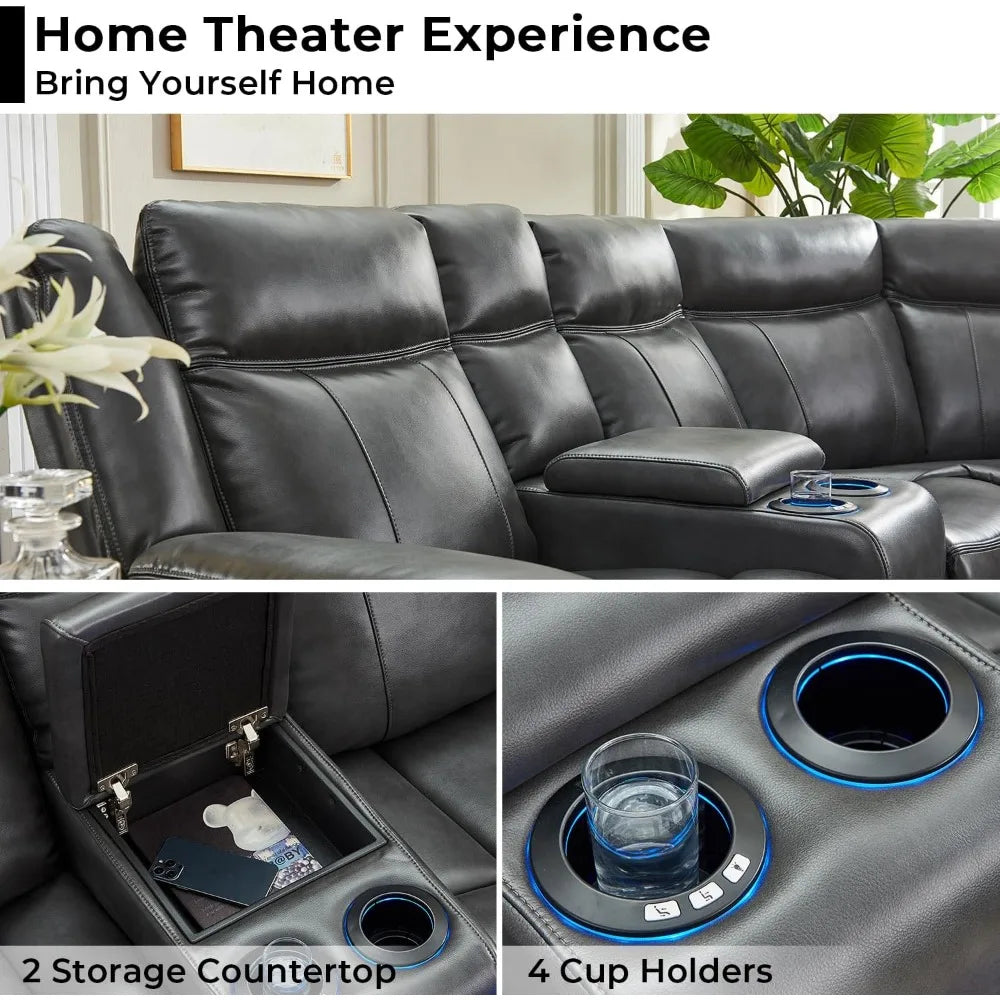 Power Recliner Sectional Sofa Couches with LED Light