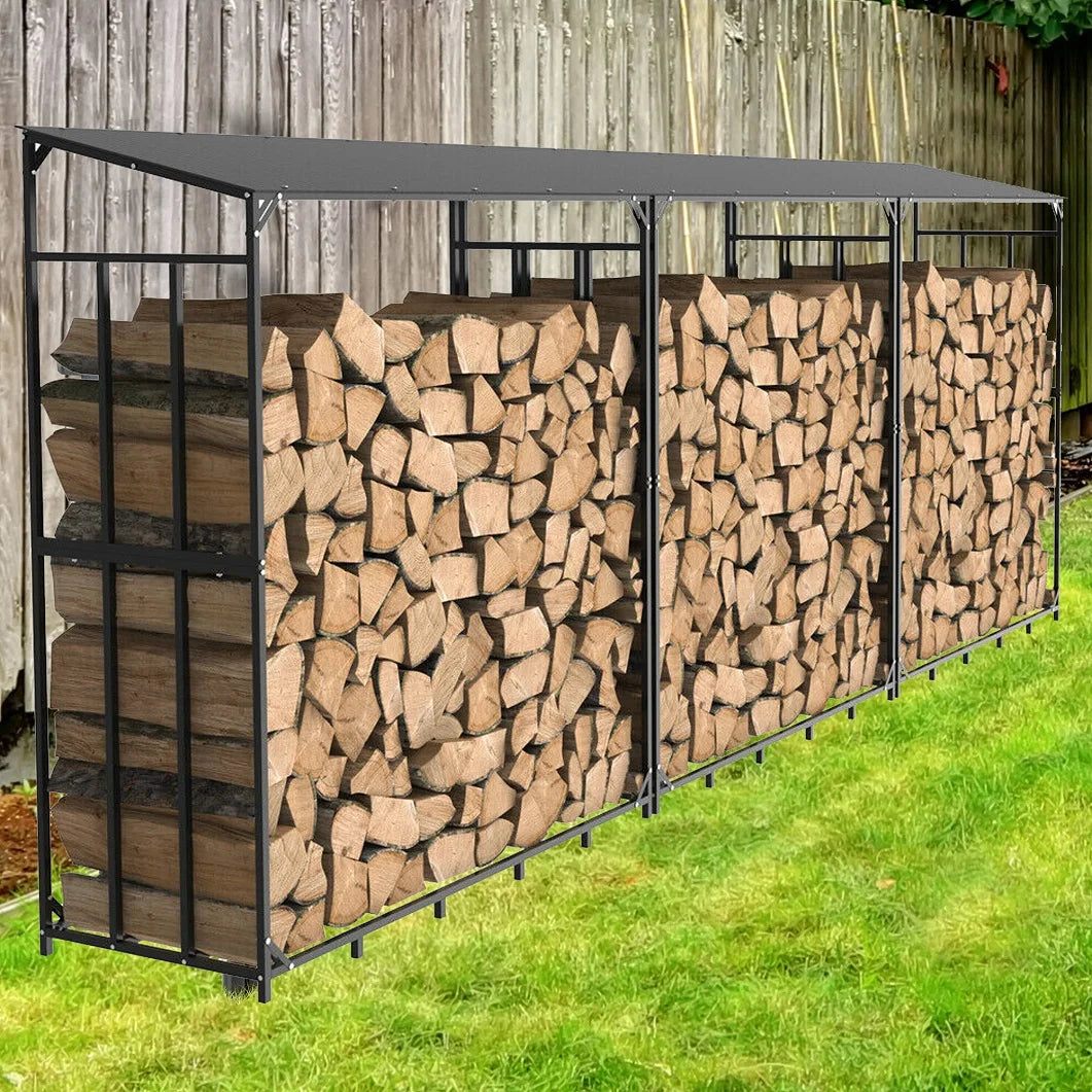 Heavy Duty Tall Metal Firewood Rack Stand with Top Cover