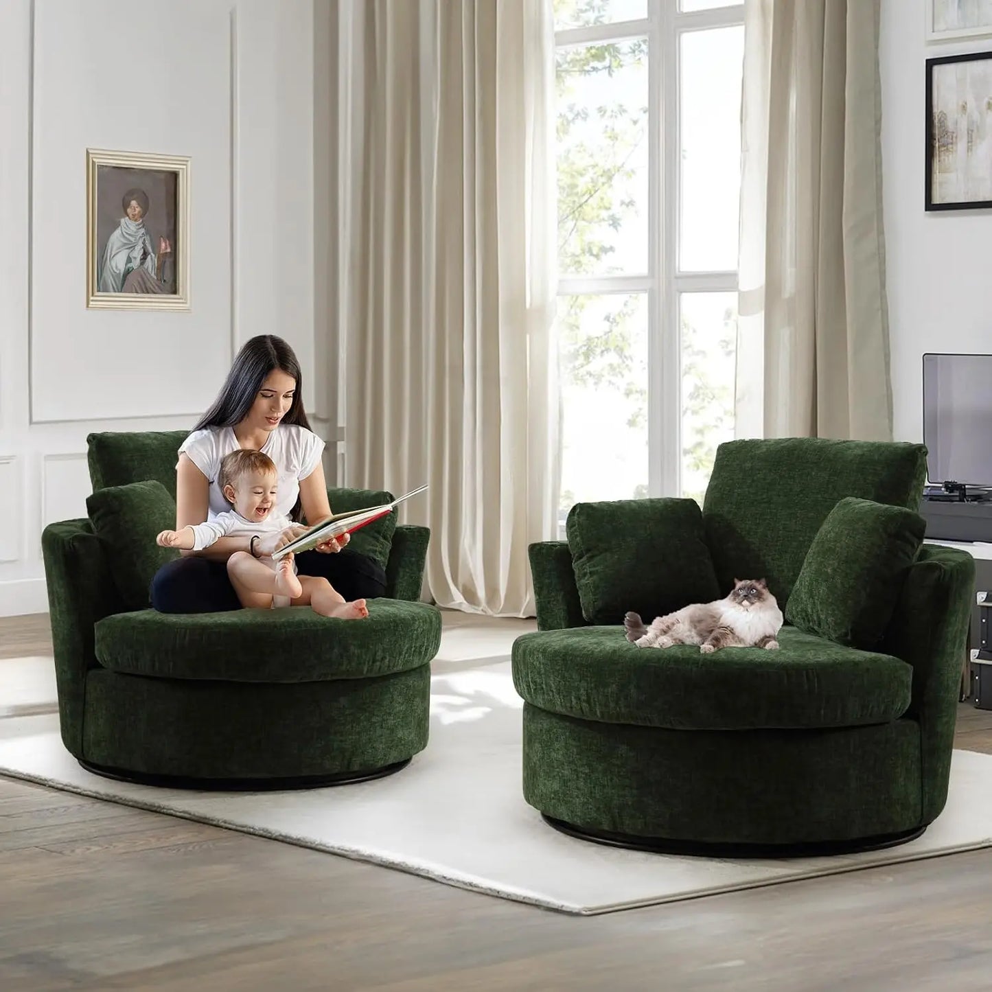 Swivel Barrel Chair Set of 2, 40'' W Chenille Round