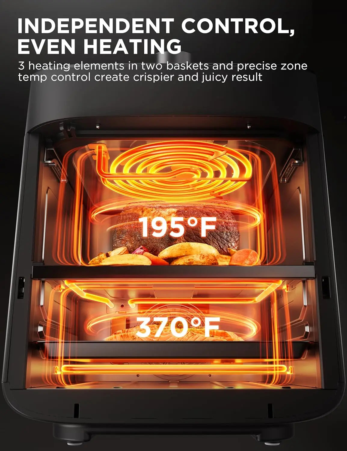 Dual Basket Air Fryer Oven 11 Quart 8 in 1 Functions Clear Window
