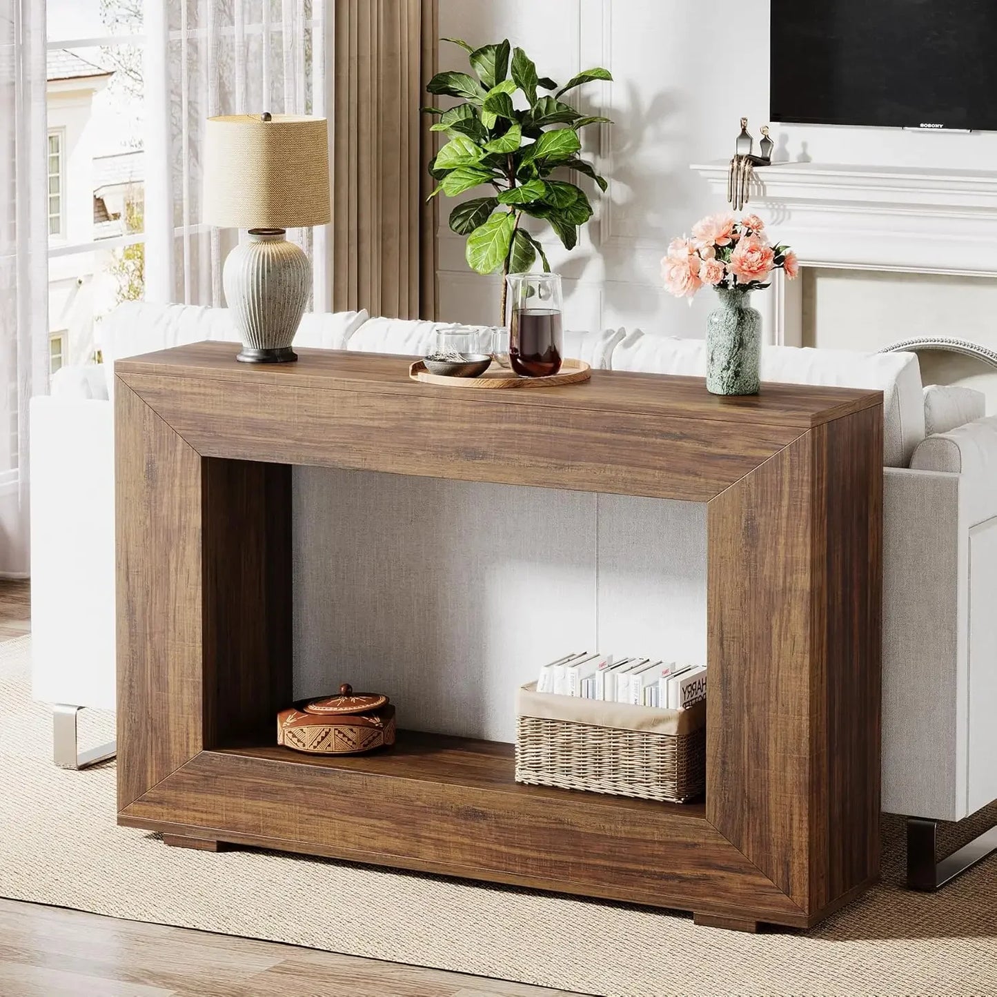 47-Inch Entryway Table with Storage, Rustic