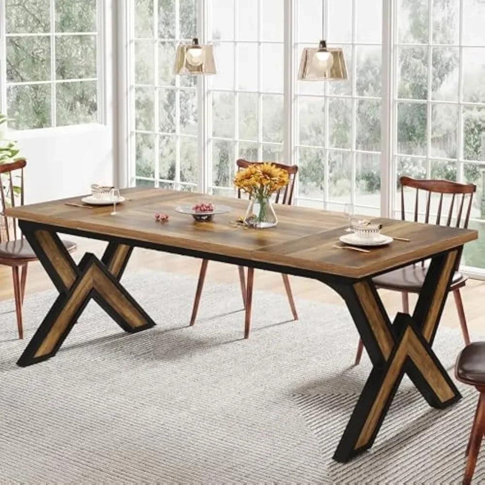 Dining Table 63" Farmhouse for 4-6, Rectangular Dinner Table