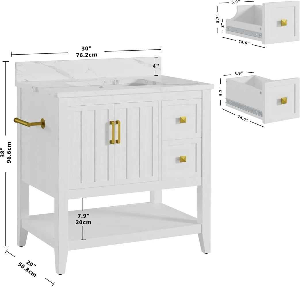 Bathroom Vanity with Sink, 30" Bathroom Cabinet with 2 Drawers