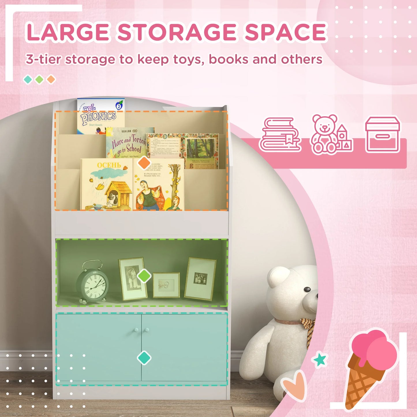 Toy Storage Cabinet, Kids Bookcase