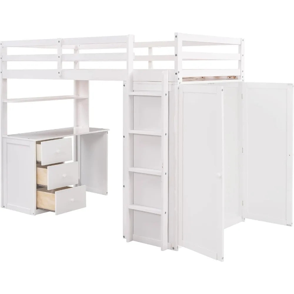 Twin Loft Bed with Desk and Wardrobe