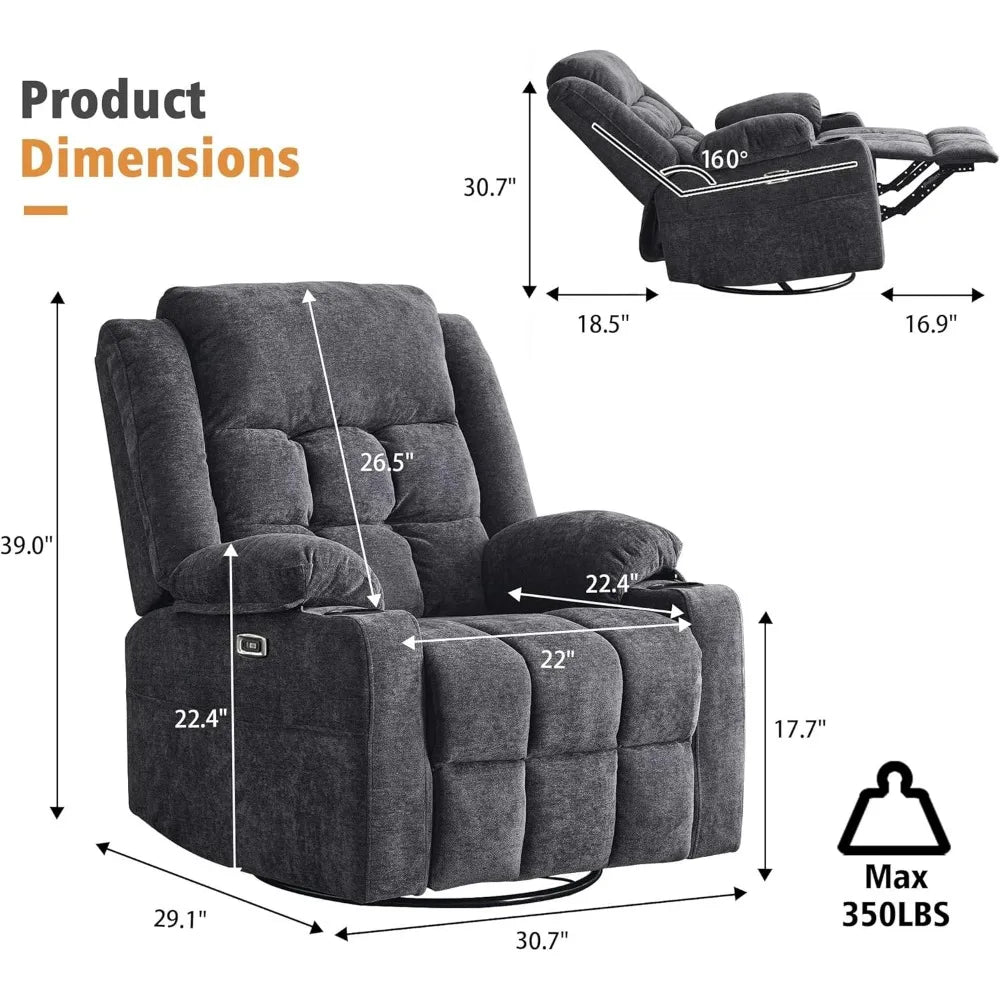 Power Swivel Rocker Recliner Chair Massage, USB