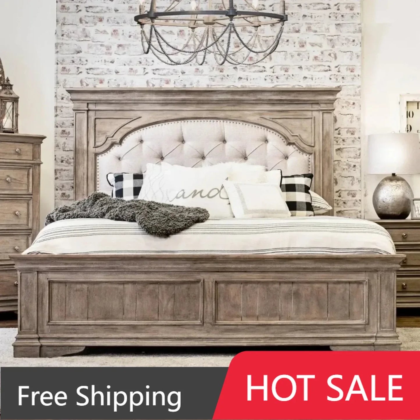 Company Highland Park 83.5" x 90" Farmhouse Wood & Fabric Upholstered Panel