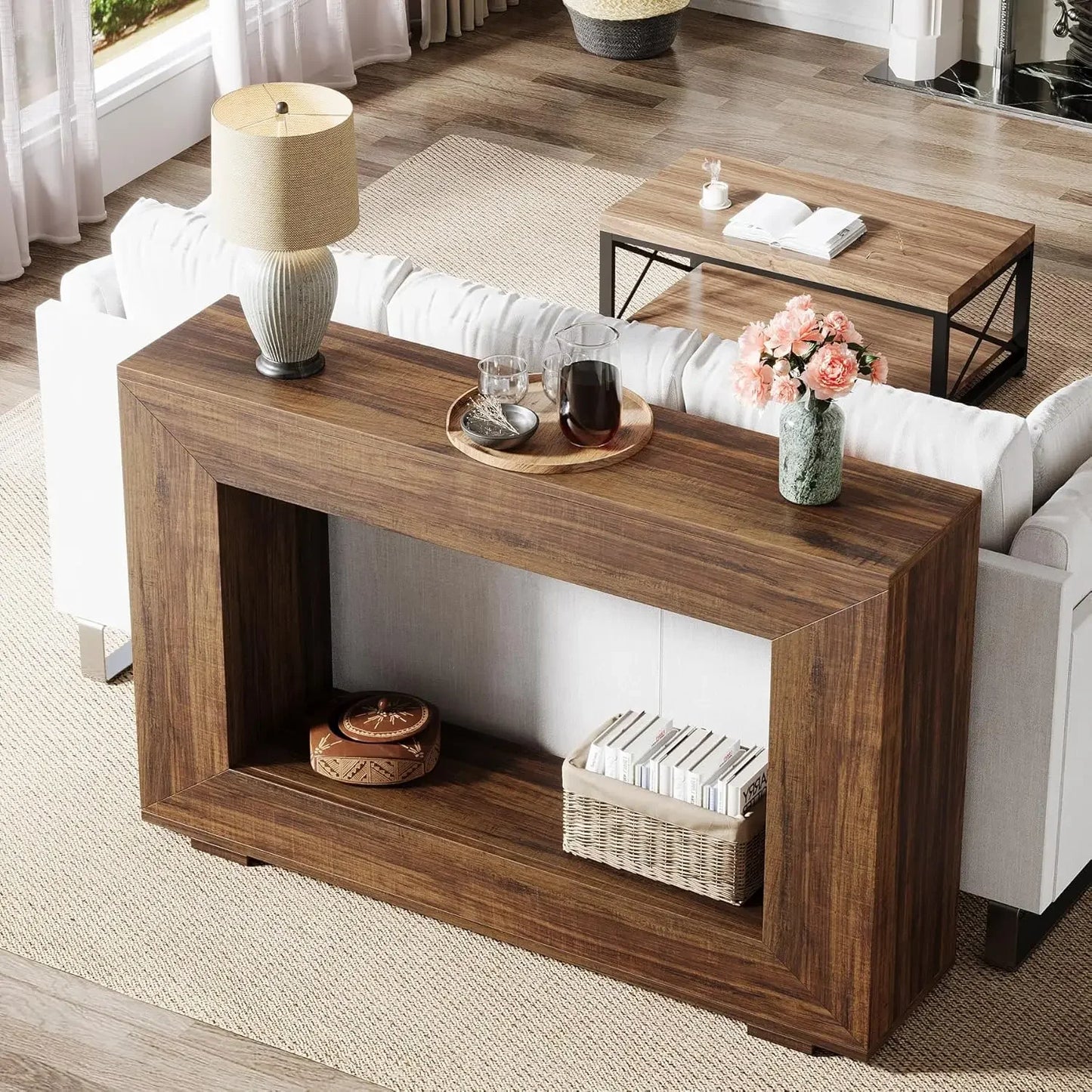47-Inch Entryway Table with Storage, Rustic