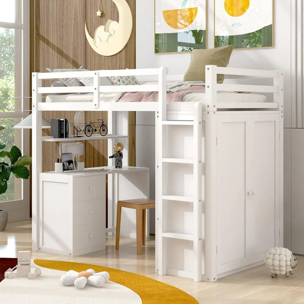 Twin Loft Bed with Desk and Wardrobe