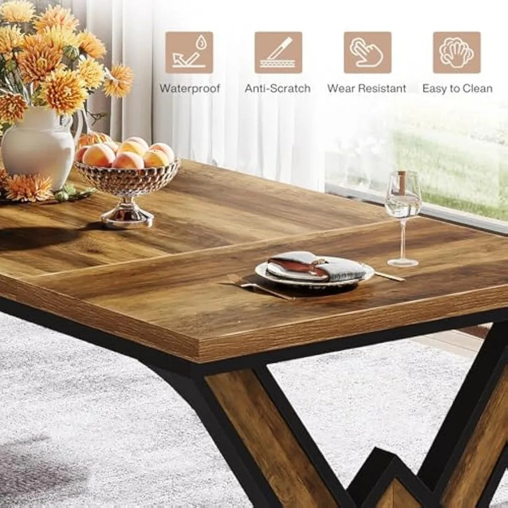 Dining Table 63" Farmhouse for 4-6, Rectangular Dinner Table
