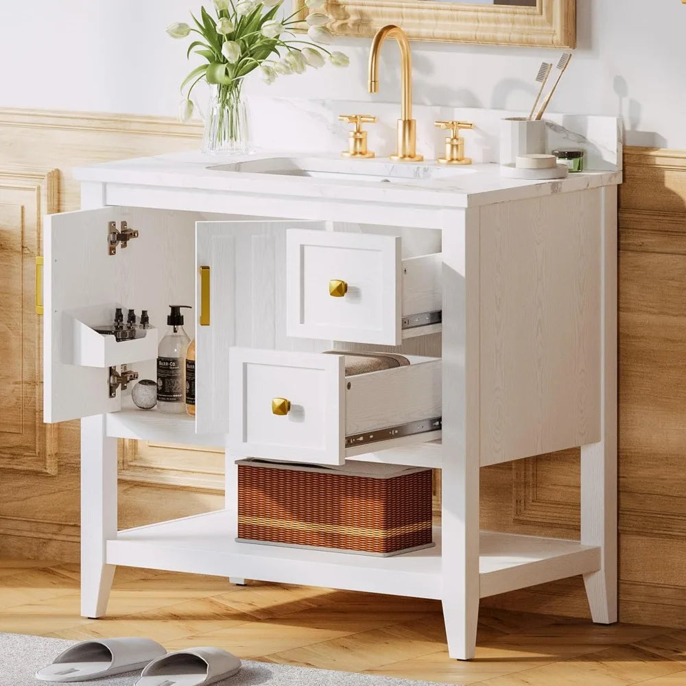 Bathroom Vanity with Sink, 30" Bathroom Cabinet with 2 Drawers