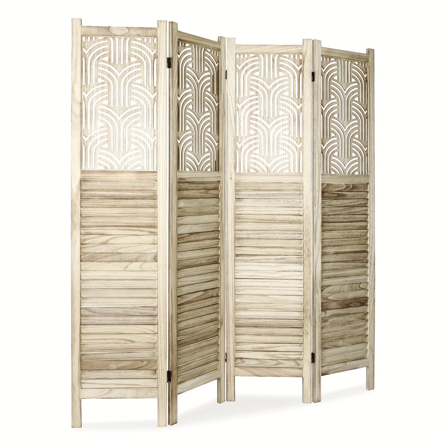 Classic 4-Panel Wooden Room Divider, Privacy Screen