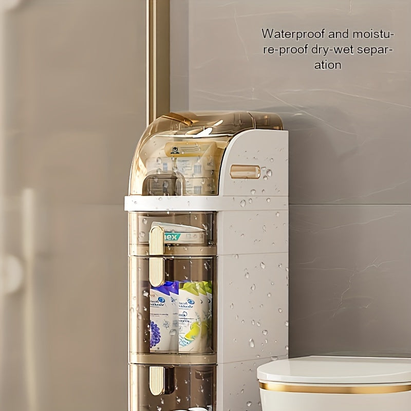 3 Tier 7" Narrow Tall Bathroom Floor Storage Cabinet With Clear Drawers