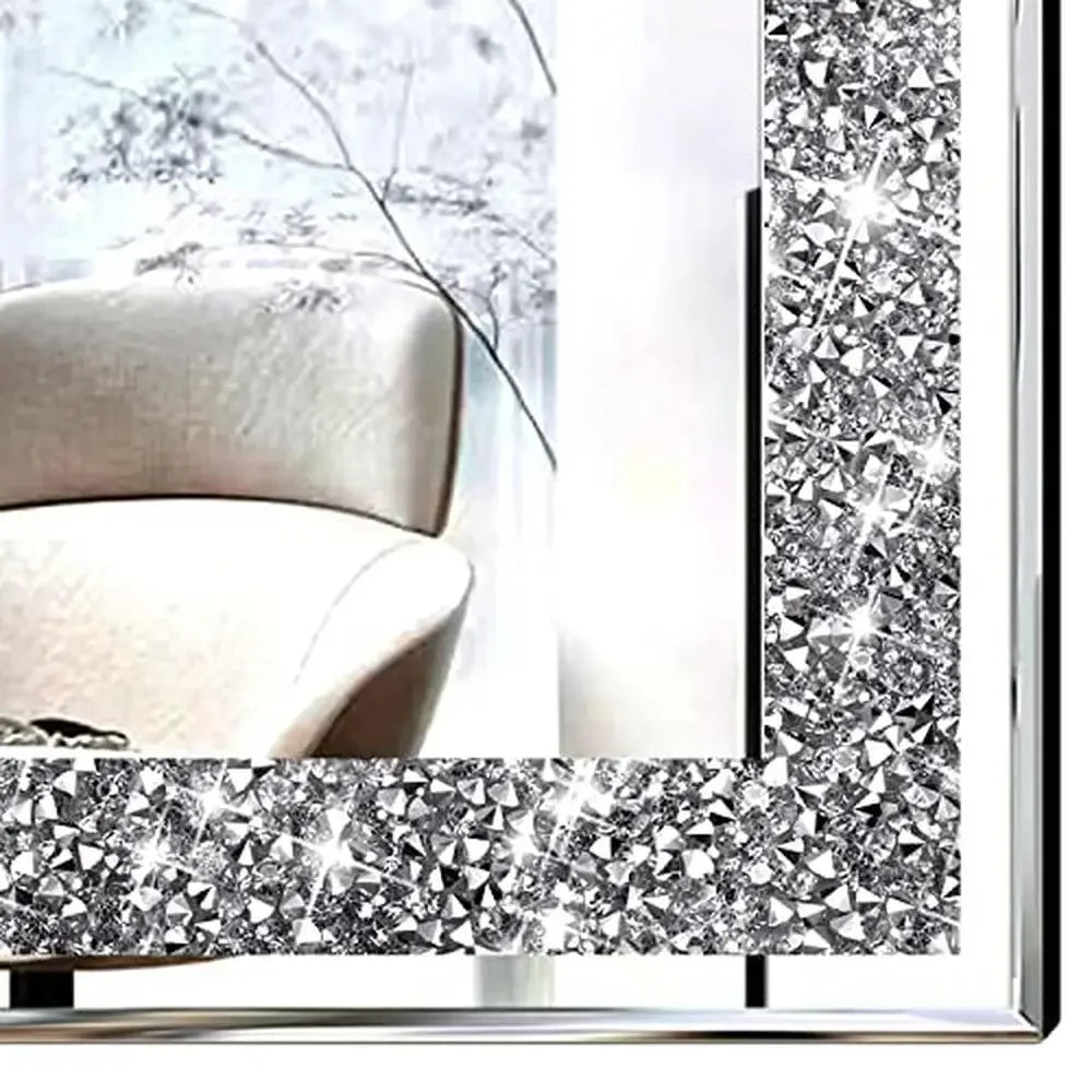 Crystal  Wall Mirrors Set Silver Crush Diamond Living Room 11”x15” Kit