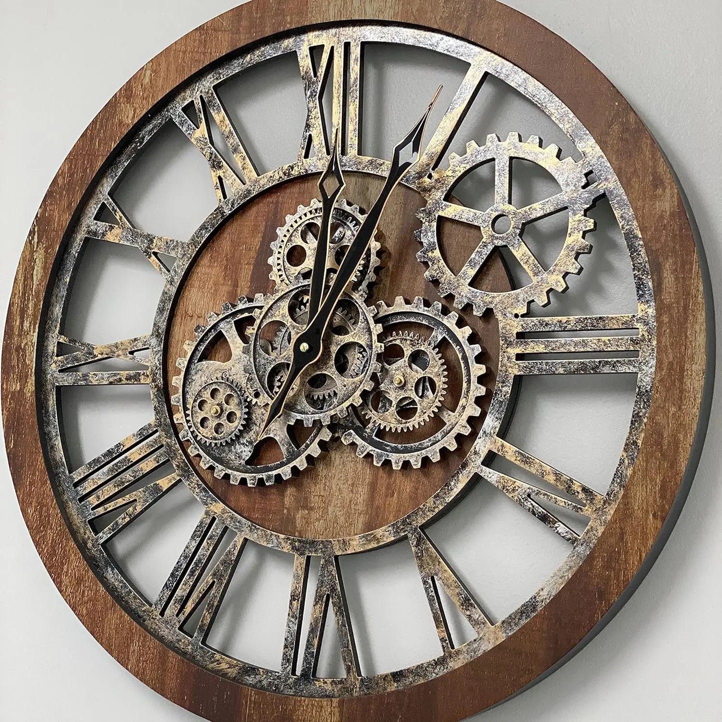 Real Moving Gear Wall Clock Vintage Over sized Rustic Farmhouse