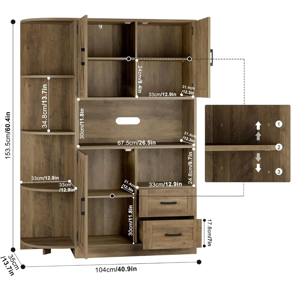 60.4" Farmhouse Kitchen Pantry Storage Cabinet