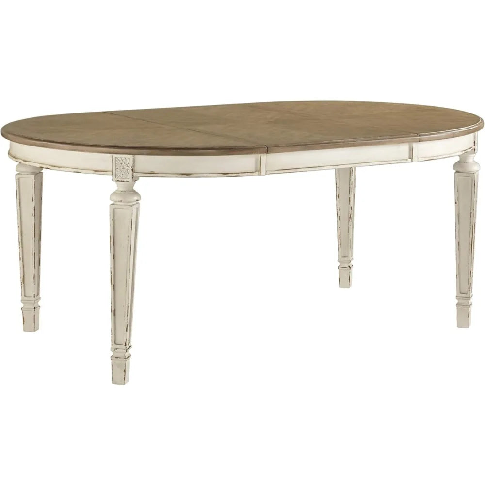 Realyn French Country Oval Dining Room Extension Table, Chipped White