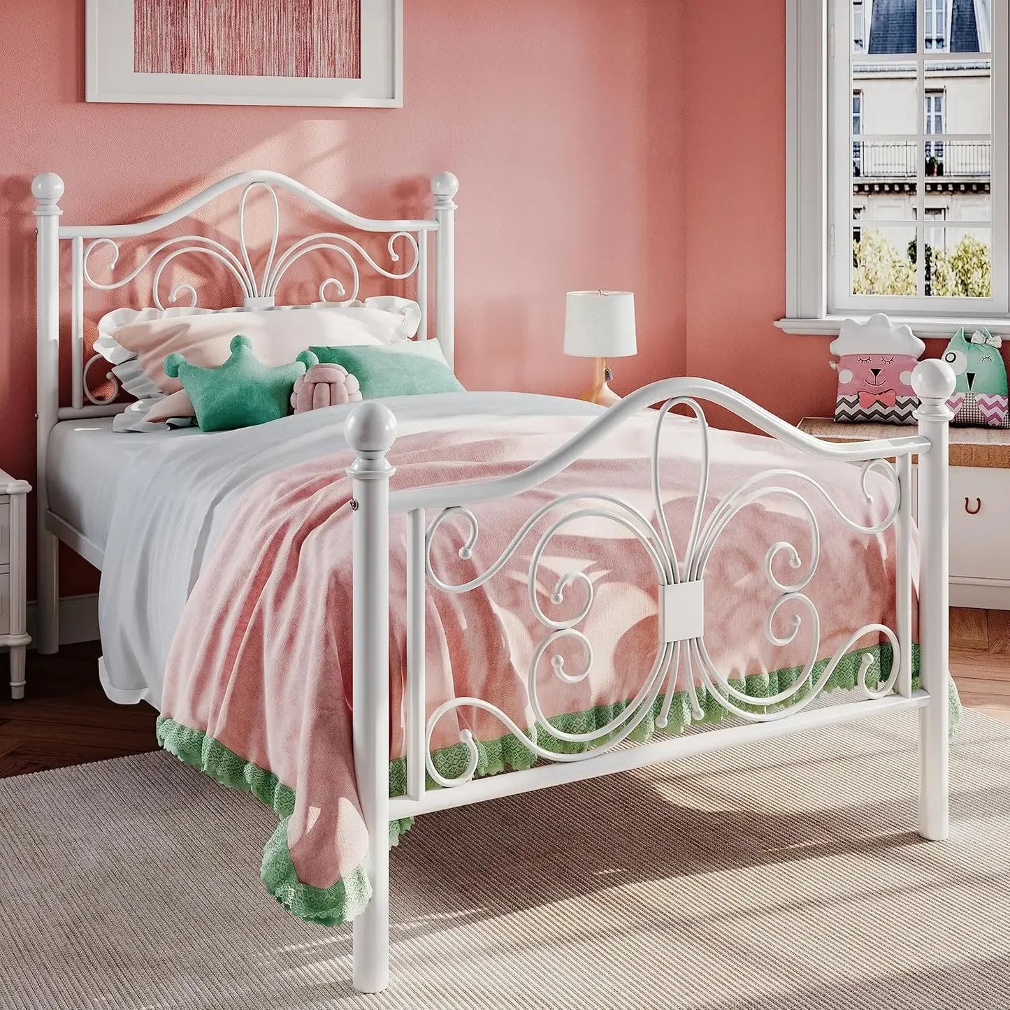 Twin Size Bed Frame for Kids,Metal Bed Frame with Butterfly Pattern