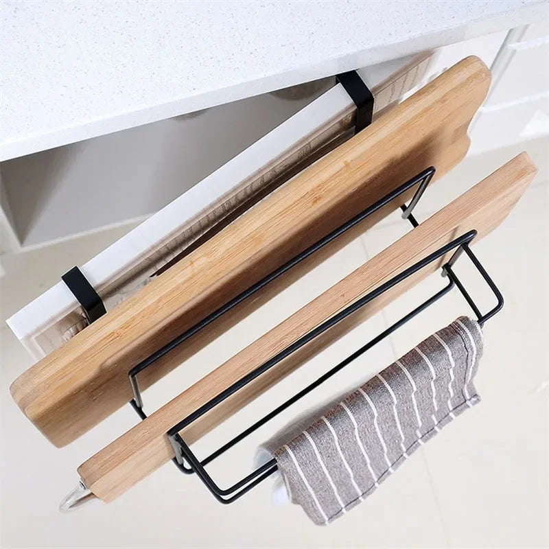 Stainless Steel Double Layer Cabinet Shelf Towel Holder Stand Chopping Board