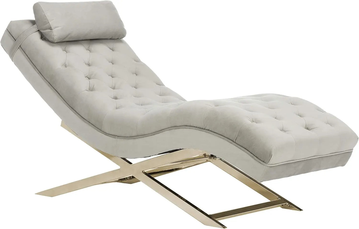 Grey Velvet and Brass Chaise Lounge Chair