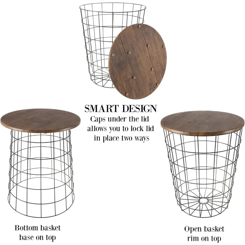 End Storage – Nesting Wire Basket Base and Wood Tops