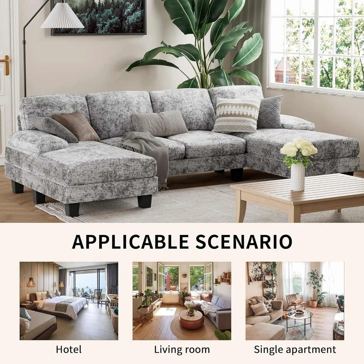 U-Shaped Living Room Furniture Set 4-Seat Sectional Sleeper Sofa